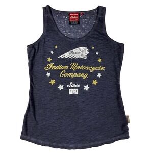 Indian Motorcycle Tank Top Womens Medium Navy Blue Gray Lace Back